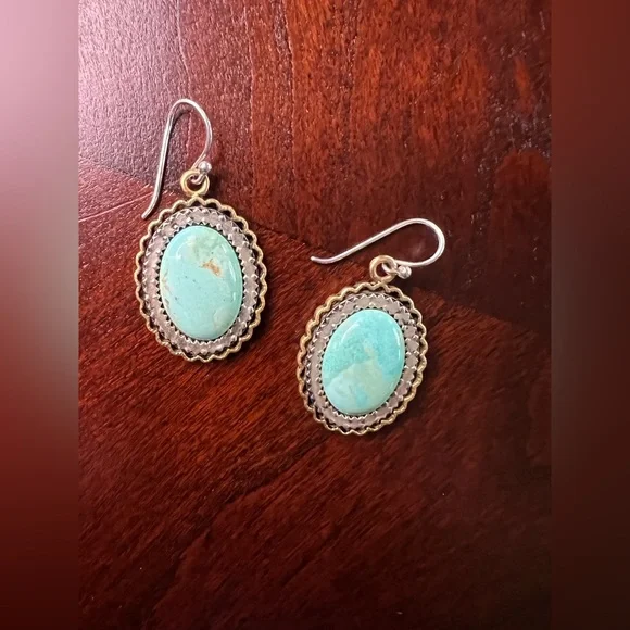 Studio Barse Earrings Bronze and Green Turquoise with Silver Detail - Picture 3 of 10